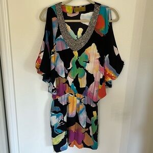 Vintage Nicole Miller Maximalist Watercolor Mini Dress Medium NWOT